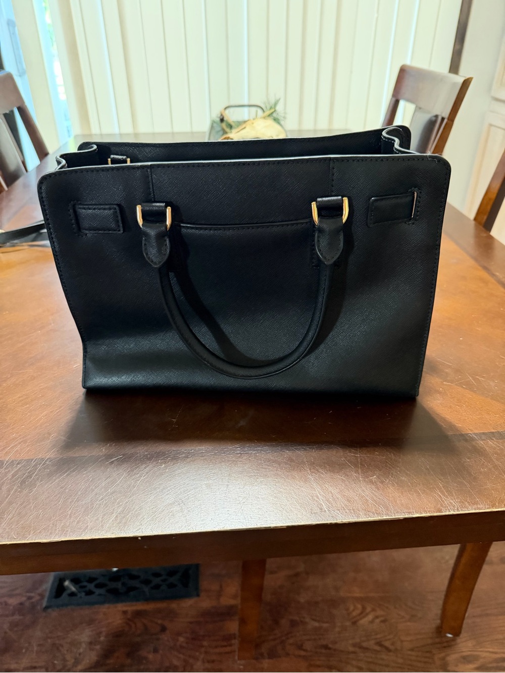 MICHAEL Michael Kors Black Structured Satchel with Gold Hardware